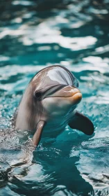 High-resolution portrait of bottlenose dolphin emerging in pool