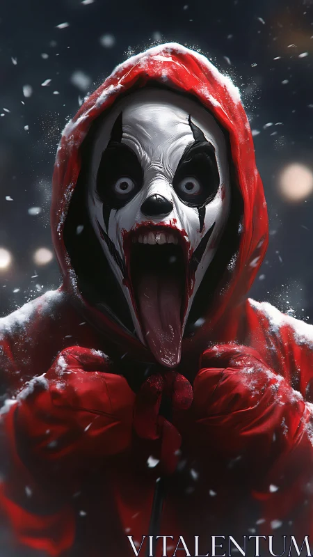 Screaming masked figure erupts in a snowy, nightmarish blizzard