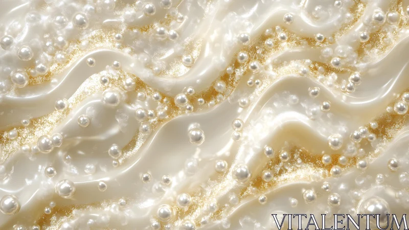 Luxurious Pearlescent Waves with Golden Glitter Abstract Background.