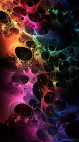 Rainbow fractal bubbles with glowing cellular web pattern.