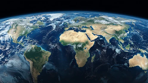 Curved satellite view of Earth mapping continents in crisp detail