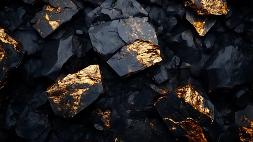 Midnight obsidian cliffs veined with molten ember gold.