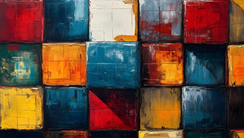 Bold Abstract Grid of Colorful Textured Squares, Modern Art Style.
