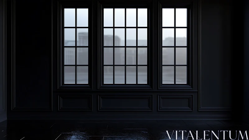 Soft city light pouring through elegant dark windows.
