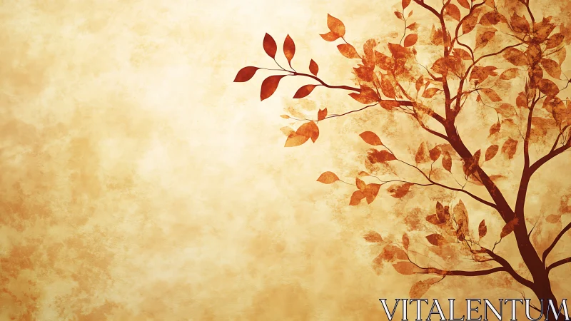 Minimalist sepia tree silhouette with textured parchment backdrop