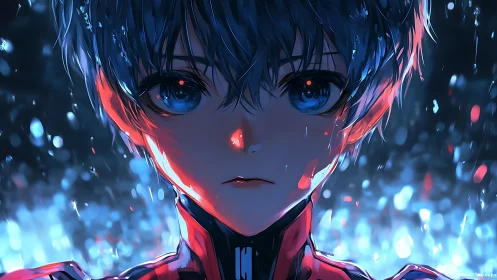 Melancholic anime pilot stares through neon stormlight