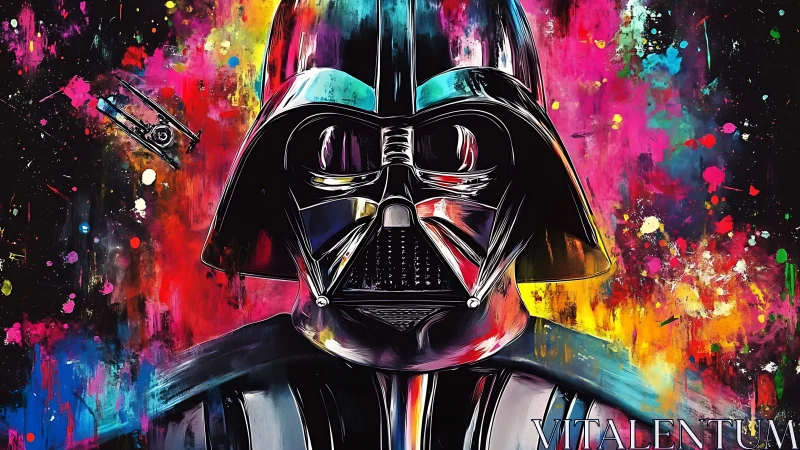 Vader helmet portrait in neon splatter chromatic spectrum.