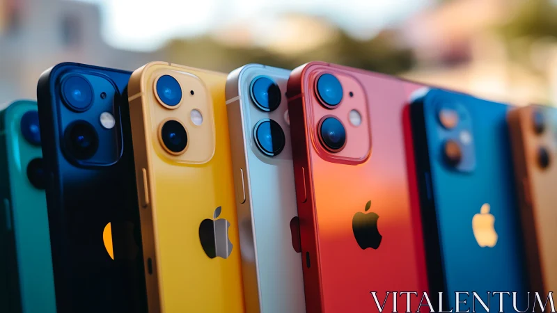 Lineup of multicolor smartphones with dual rear cameras.