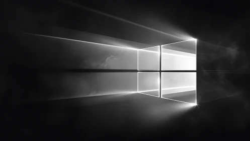 Minimalist luminous window grid in monochrome perspective.