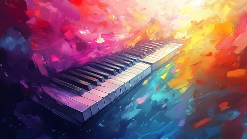 Diagonal piano keyboard dissolving into high-saturation color fields