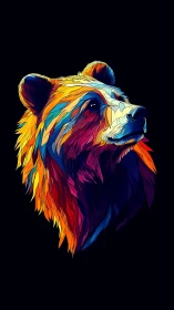 Stylized multicolor bear head illustration on black background.