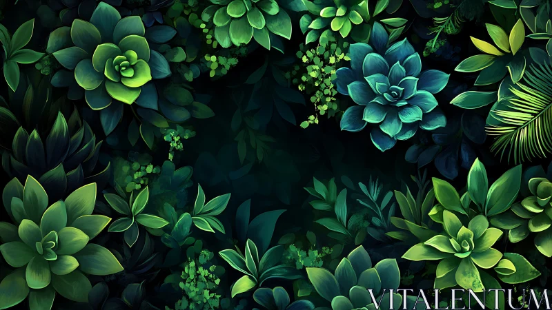 Luminous succulent foliage frame with deep emerald negative space