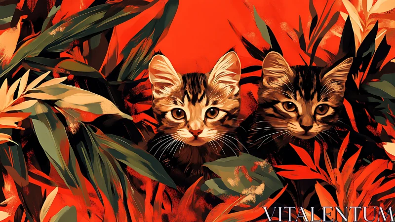 Feline Conspirators Amid Tangerine Wilderness.