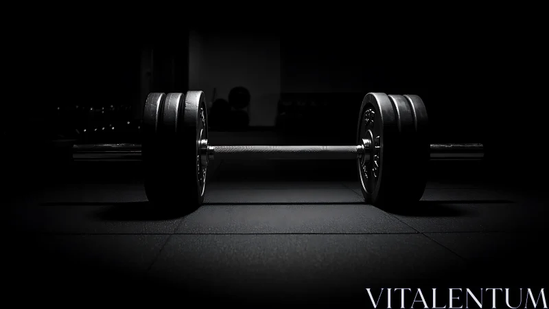 Olympic barbell with bumper plates under dramatic low key light