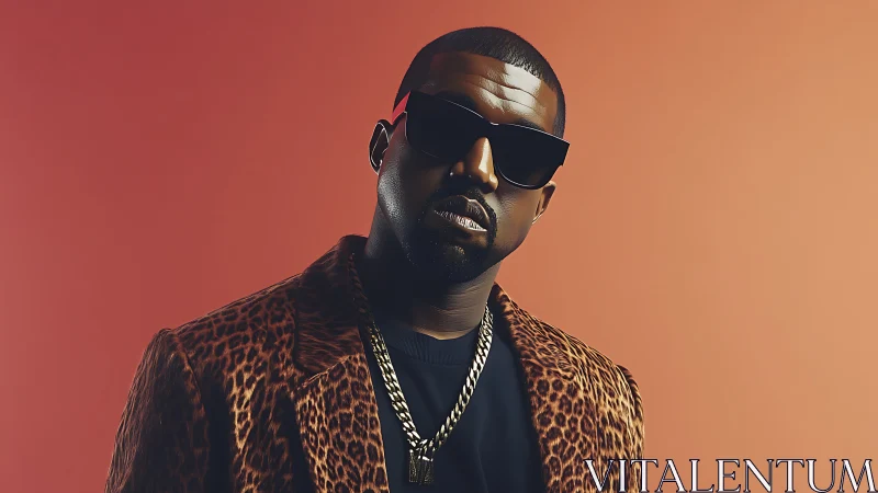 Man wearing leopard-print coat and sunglasses poses confidently