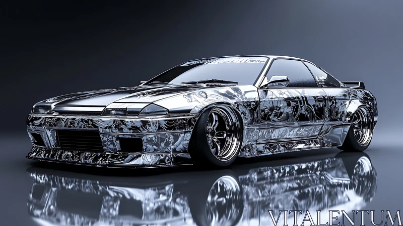Highly reflective modified coupe displays chrome anime livery