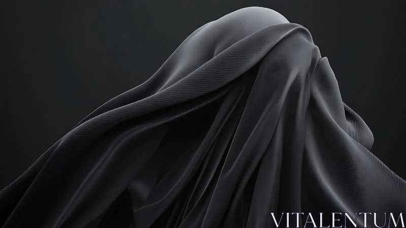 Brooding charcoal shroud draped over a hidden quiet monument.