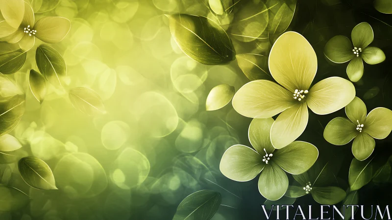 Yellow Dogwood Petals with Verdant Bokeh Luminescence.