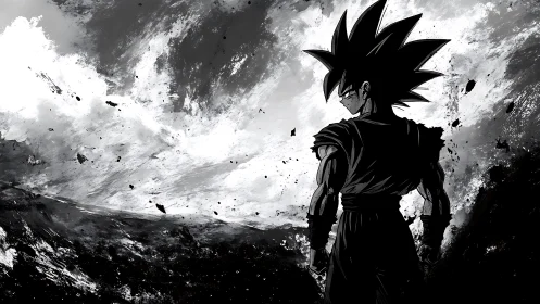 Storm-lit warrior silhouette against a swirling ink sky.