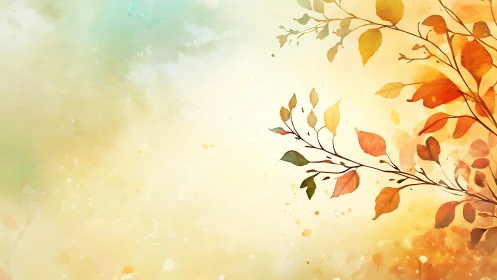 Watercolor autumn foliage branches on warm gradient background