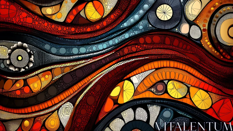 Mosaic waveforms in warm chromatic tessellated abstraction.