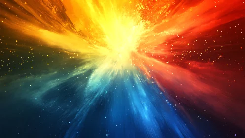 Radiant tricolor cosmic burst in dynamic motion field.