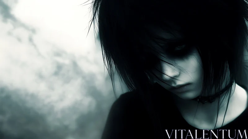 Moody close-up of emo youth in high-contrast blue light