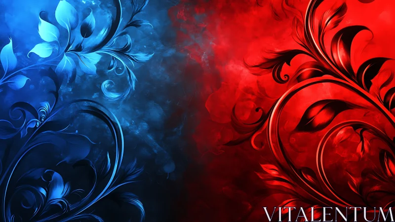 Chromatic dual-floral vector abstraction in red and blue fields.