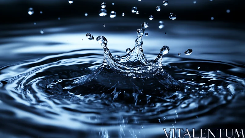 Crisp blue water droplet crown freezes a moment of impact