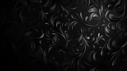 Dark embossed floral swirl pattern on black background.