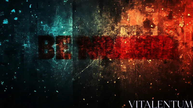 Textured digital artwork displays BE word in red band