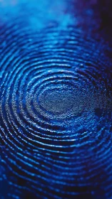 Blue fingerprint macro reveals intricate biometric texture.
