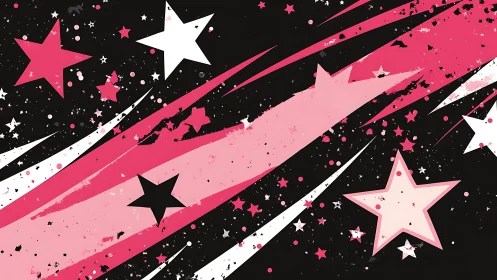 Diagonal pink starfield with vector streaks and distressed splatter