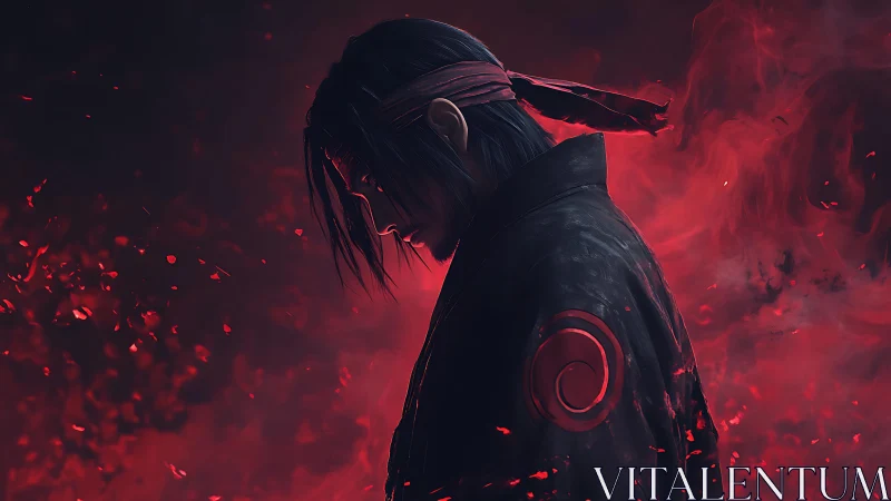 Digital painting profile study with red infernal backlight.