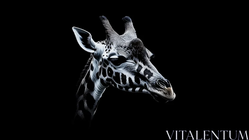 Giraffe head rendered in high contrast against black background