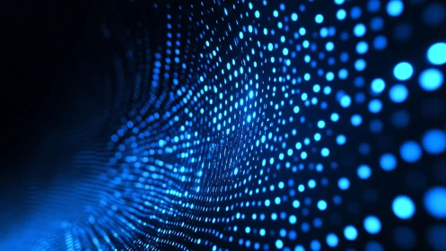 Abstract wave of glowing blue dots in digital futuristic style.