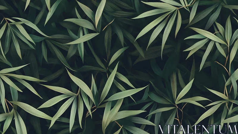 Layered bamboo foliage rendered with fine linear texturing