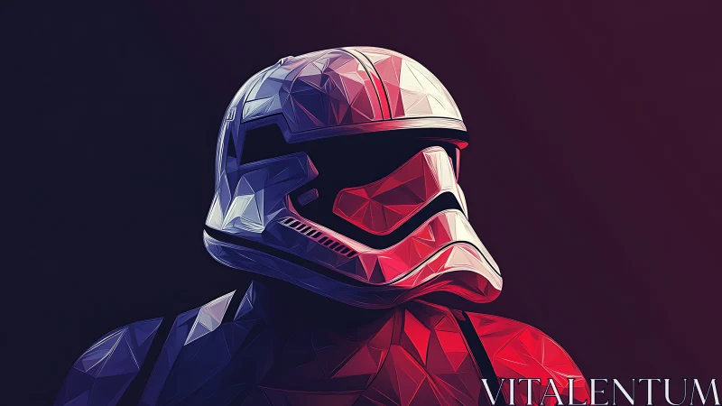 Low poly sci fi armored trooper portrait in red blue lighting