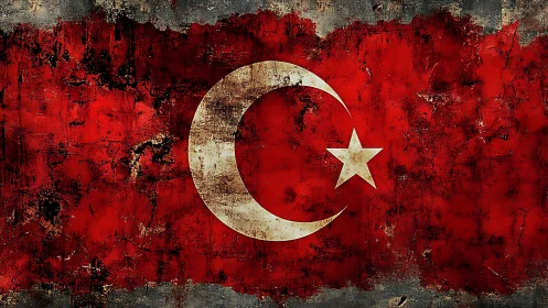 Grunge-textured Turkish flag composition with distressed surface.