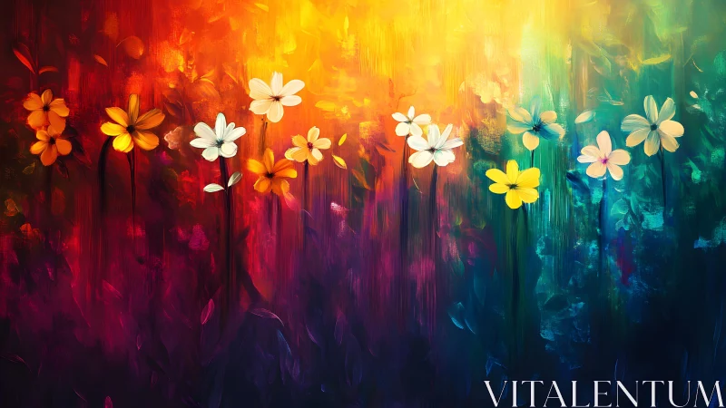 Vibrant Abstract Flowers in Colorful Gradient Artistic Painting.
