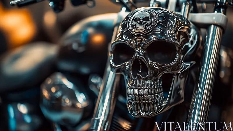 Chrome skull motorcycle detail shines with bold rebel spirit