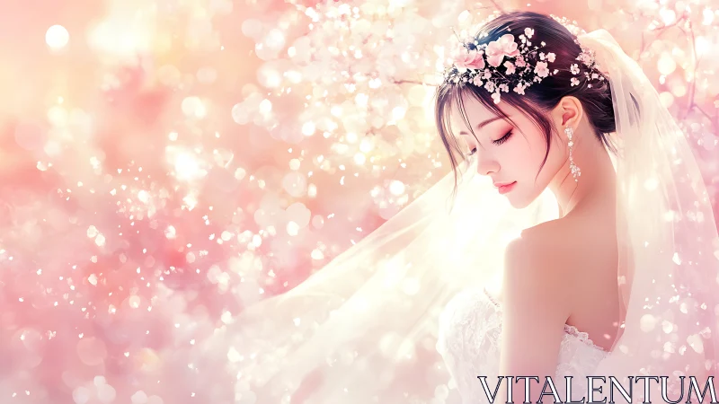 Bridal anime portrait renders soft bokeh and ethereal light
