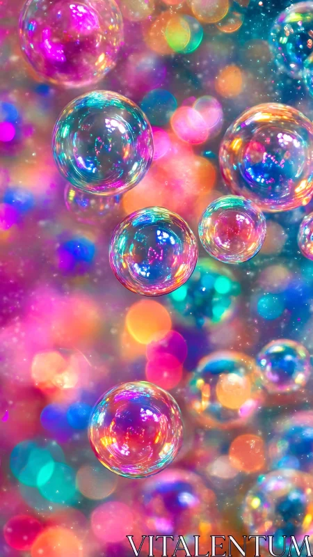 Soap bubbles float against defocused multicolored lights