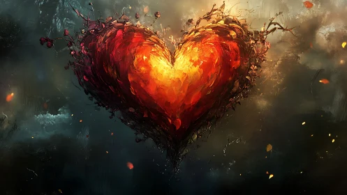 Fiery Heart with Structural Decay in Atmospheric Depth.