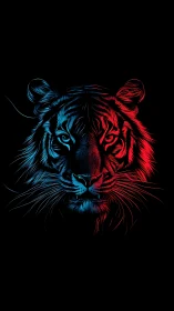Symmetrical tiger head uses dual-color line rendering on black