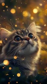 Wide-eyed Kitten Surrounded by Luminescent Bokeh.