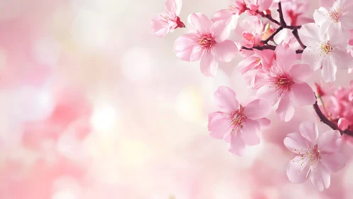 Cherry Blossoms Dance: Delicate Pink Petals Against Luminous Haze
