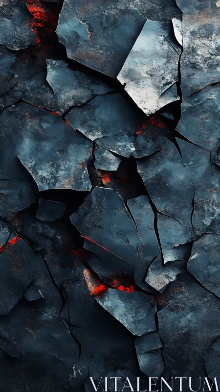 Broken dark stone surface with glowing red cracks detail