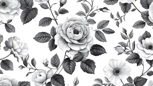 Monochromatic Bloom Garden: Botanical Ink Reverie.