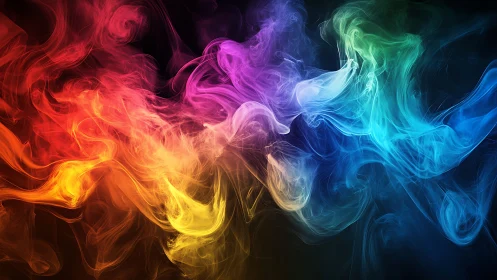 Chromatic smoke currents swirling across dark void.
